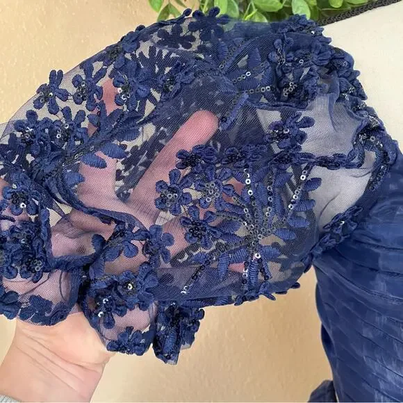 NWOT Lulus Significant Splendor Navy Organza Pleated Puff Sleeve Midi Dr… - Picture 4 of 11